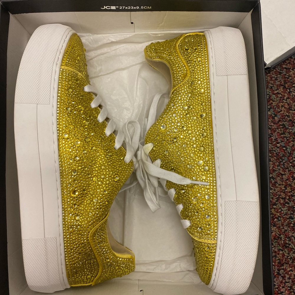 Betsey Johnson Sidny Yellow Gold Sparkly Rhinestone Sneakers